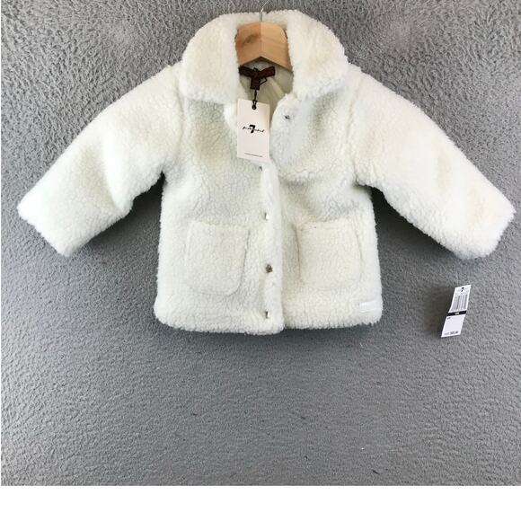 New 7 For All Man Kind Baby’s Sherpa Button Up Jacket White Sz 18M - Picture 1 of 11